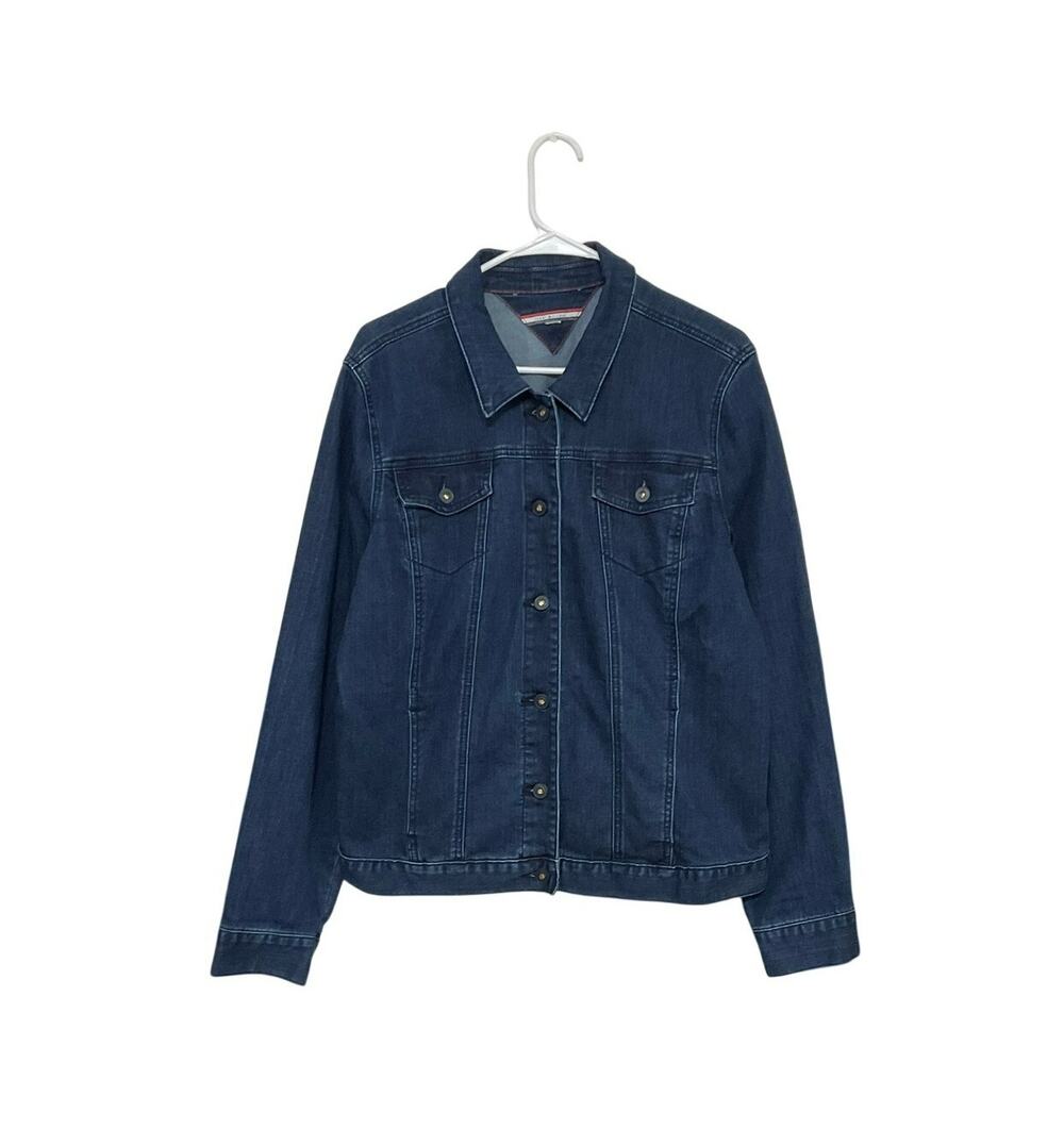 Tommy Hilfiger Dark Wash Denim Trucker Jacket Button-Front Stretch Size X-Large
